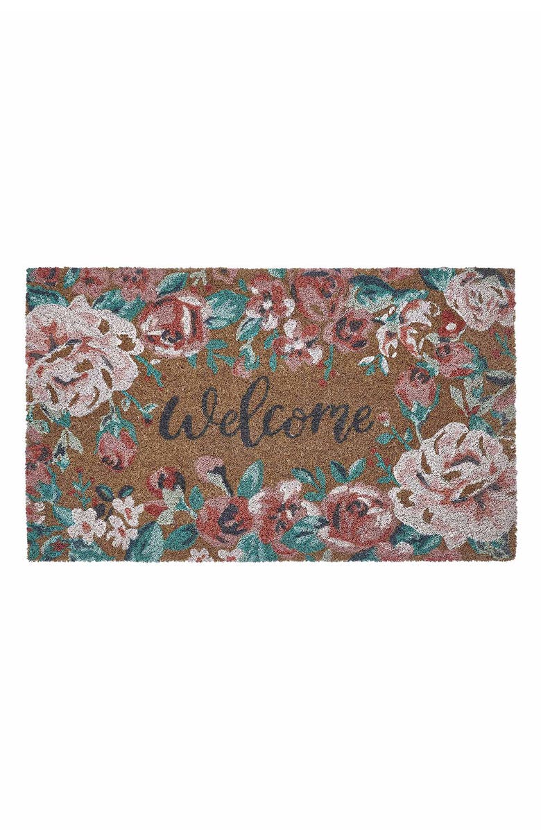 VCNY HOME Welcome Floral Coir Doormat, Main, color, Natural/ Multi
