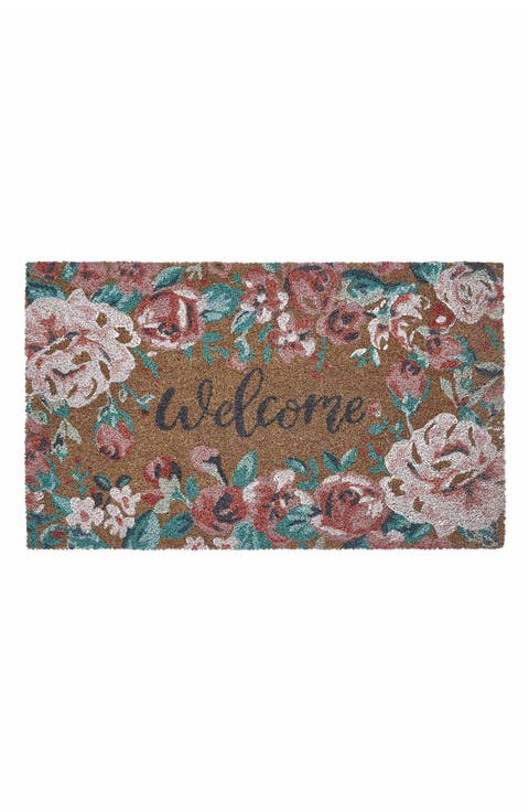 Welcome Floral Coir Doormat