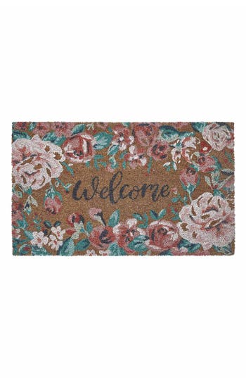 Vcny Home Welcome Floral Coir Doormat In Natural/multi