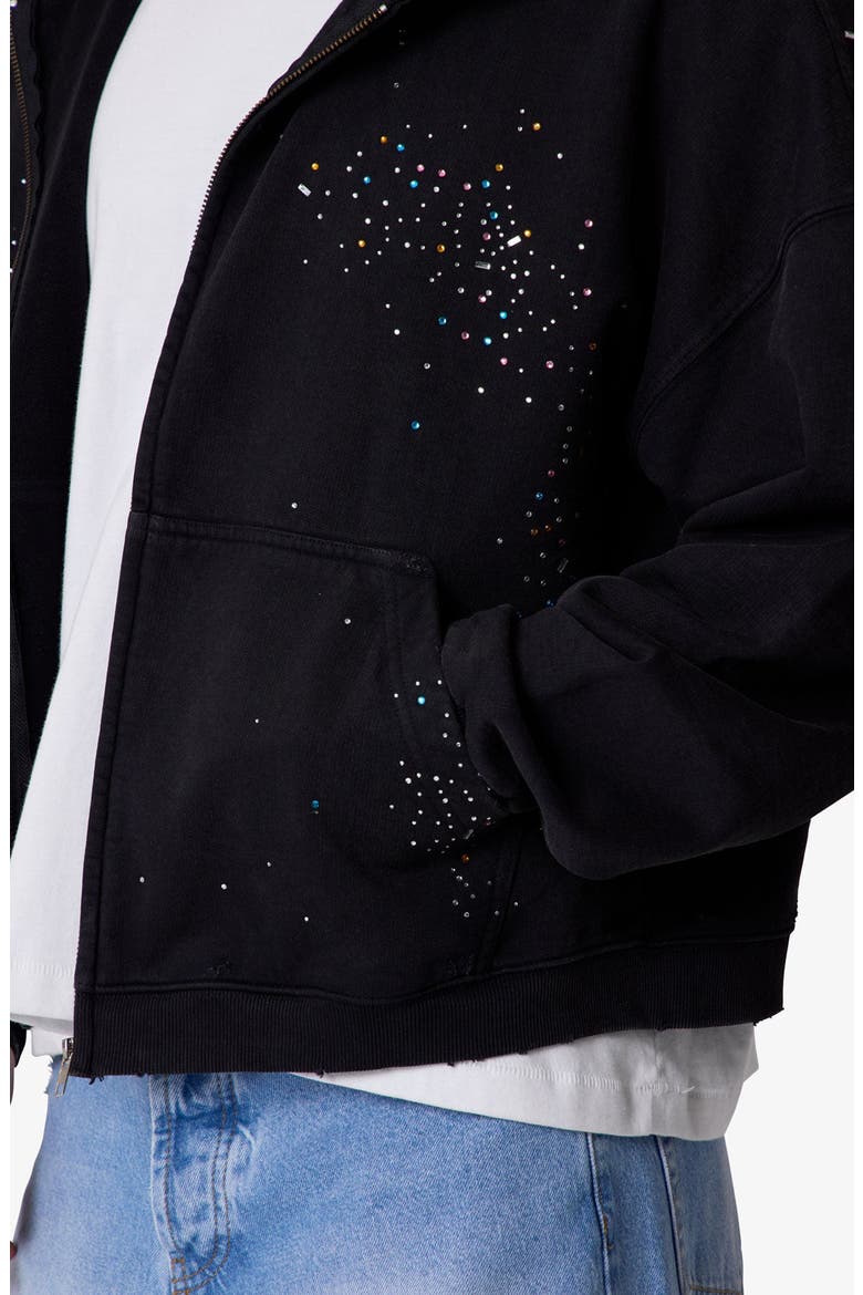 Crystal Embellished Zip Hoodie, Alternate, color, WASHED BLACK