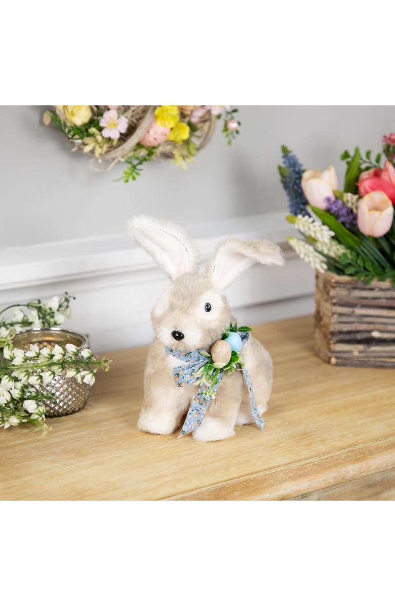 Northlight Plush Rabbit with Floral Bow Easter Figurine - 8", Alternate, color, Brown