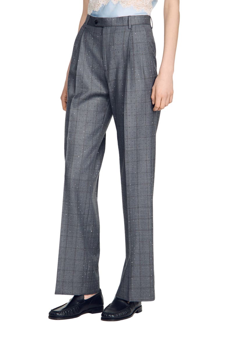Rhinestone check wool trousers, Alternate, color, Dark grey