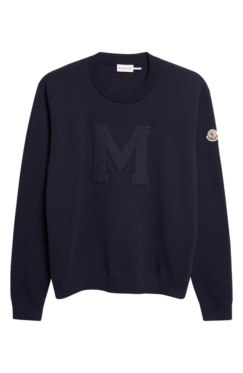 Moncler Chest Appliqué Crewneck Cotton Blend Sweatshirt, Main, color, Obsidian Blue