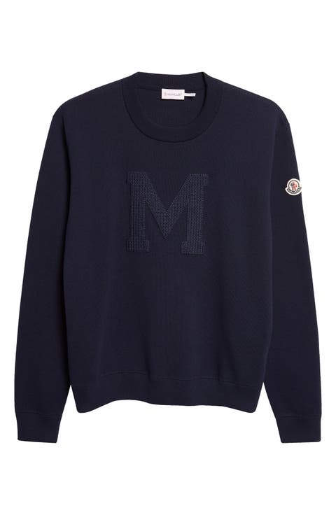 Chest Appliqué Crewneck Cotton Blend Sweatshirt