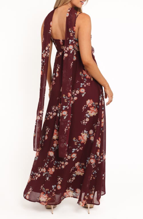 Petal And Pup Petal & Pup Tully Print Sleeveless Maxi Dress With Scarf In Burgundy
