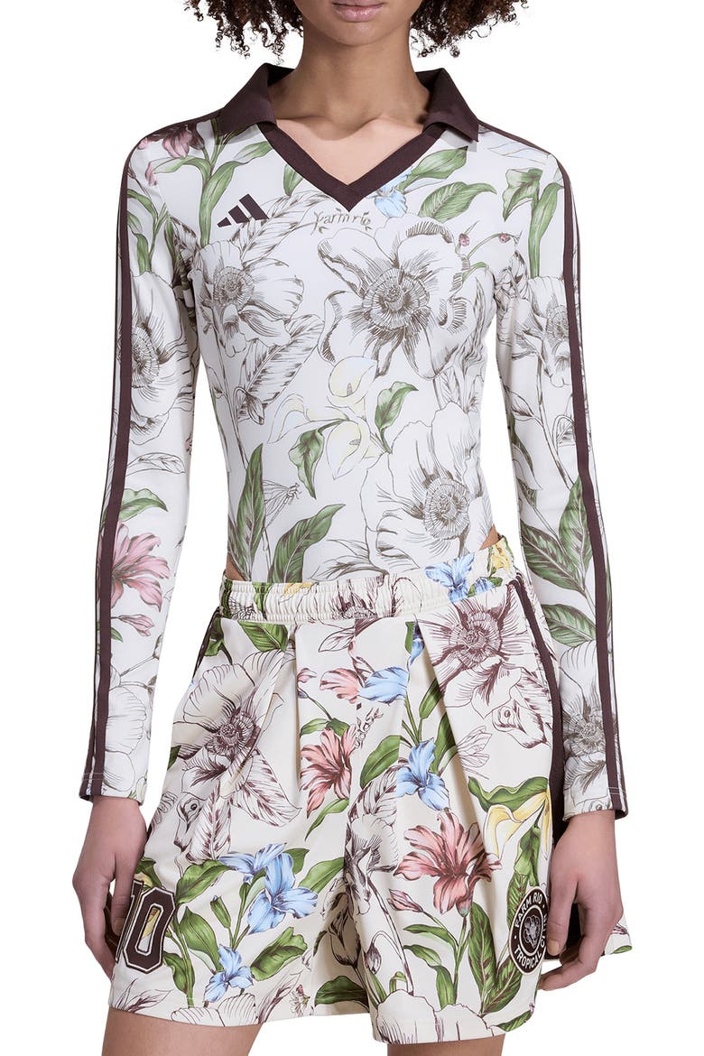 x FARM Rio Floral Long Sleeve Bodysuit, Main, color, ECRU/ BROWN/ MULTICOLOR
