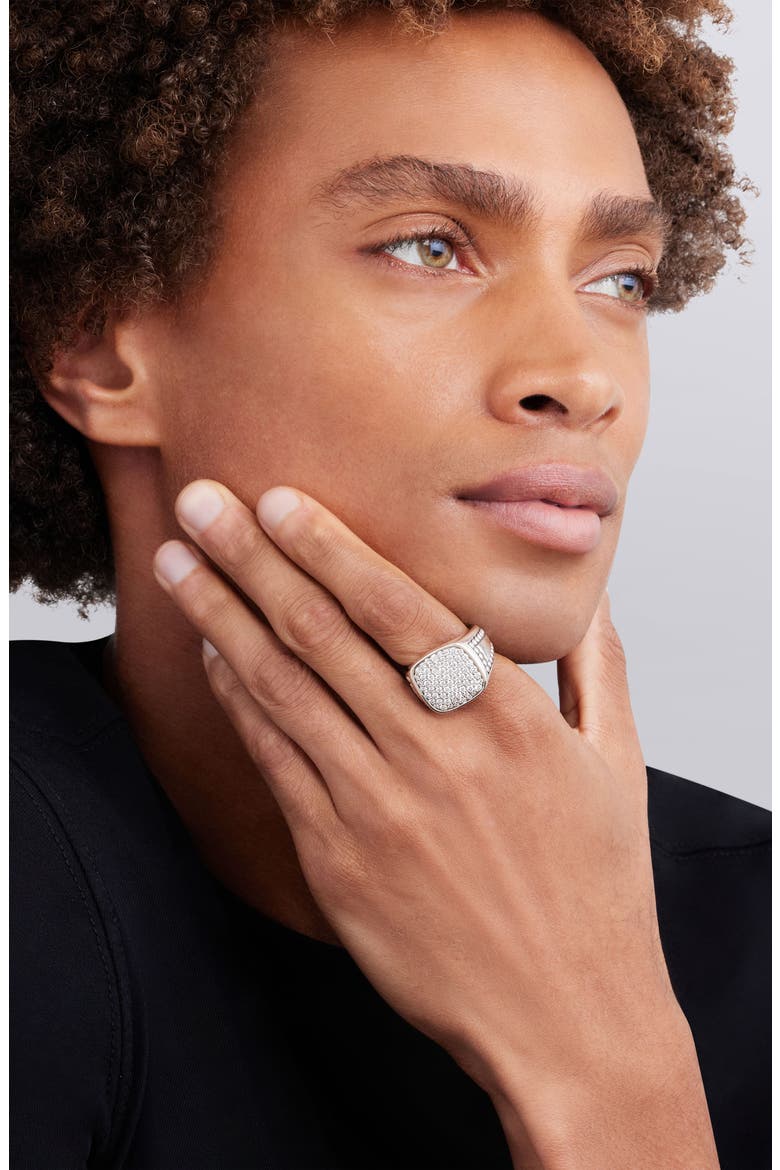 Anthem Pavé Diamond Signet Ring, Alternate, color, SILVER