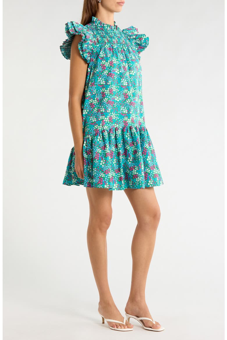 Karela Smocked Ruffle Dress, Alternate, color, GREEN-BLUES