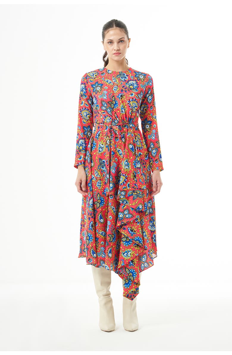 Mizalle Long Sleeve High Neck Midi Dress, Alternate, color, Patterned