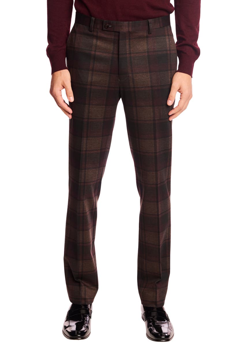 PAISLEY & GRAY Downing Slim Fit Flat Front Plaid Dress Pants, Main, color, Boysenberry Plaid