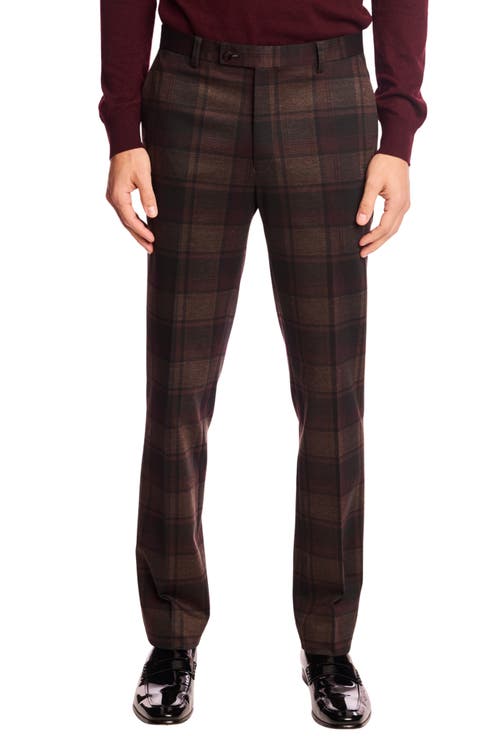 Downing Slim Fit Flat Front Plaid Dress Pants