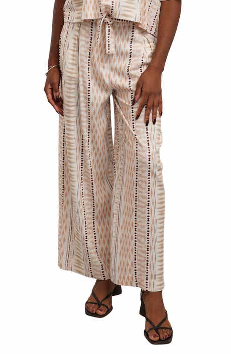 Belted Print High Waist Wide Leg Pants