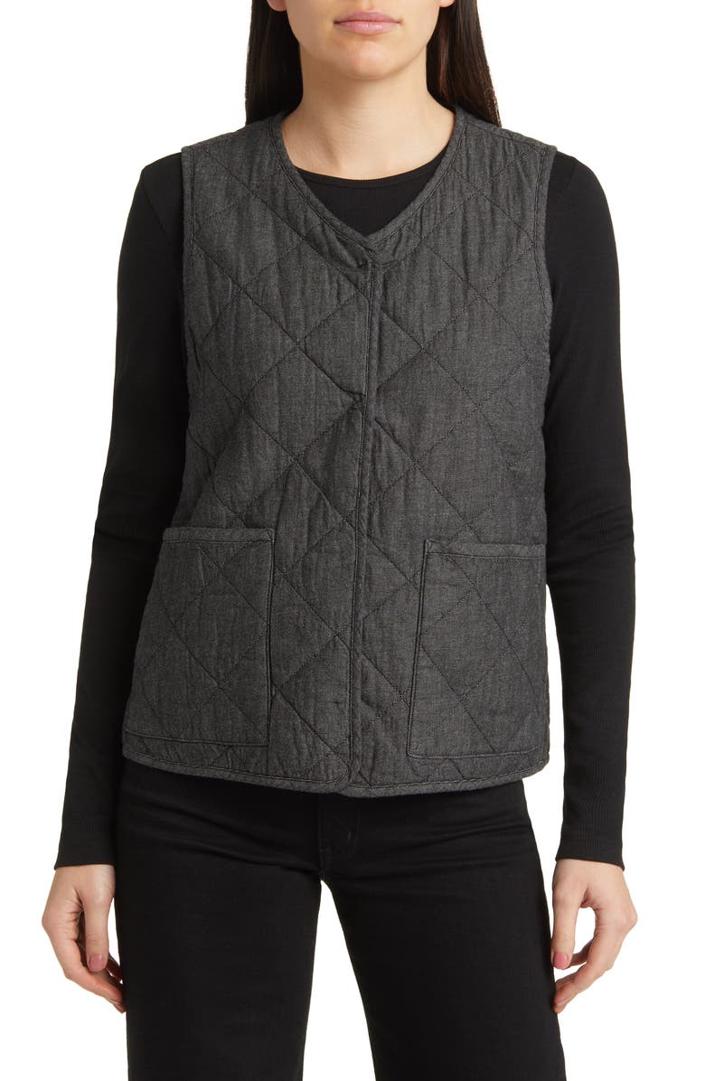 Eileen Fisher V-Neck Quilted Twill Organic Cotton Vest, Alternate, color, 