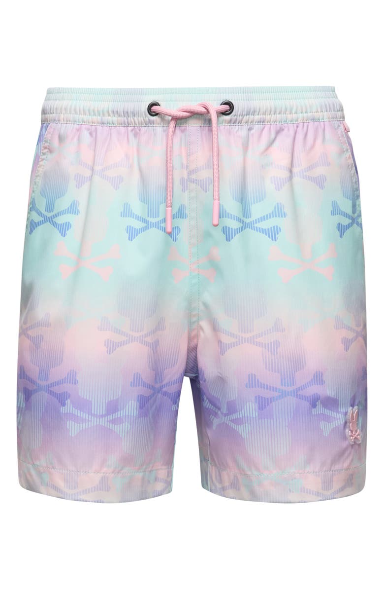 Psycho Bunny Kids' Forster Bunny Print Swim Trunks, Main, color, Lavender Gray