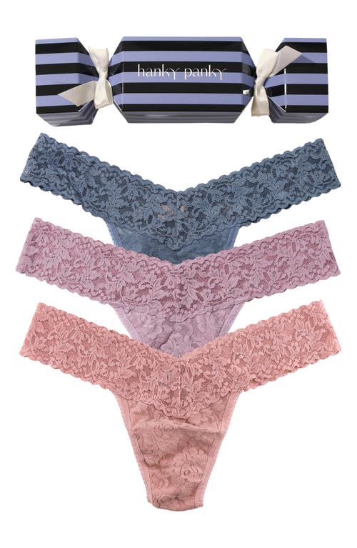 Hanky Panky Holiday Cracker Assorted 3-pack Original Rise Thongs In Pink