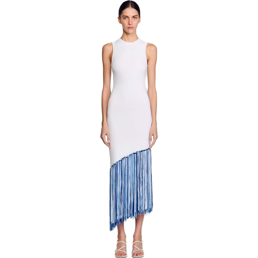Sandro Fringed Maxi Dress In White