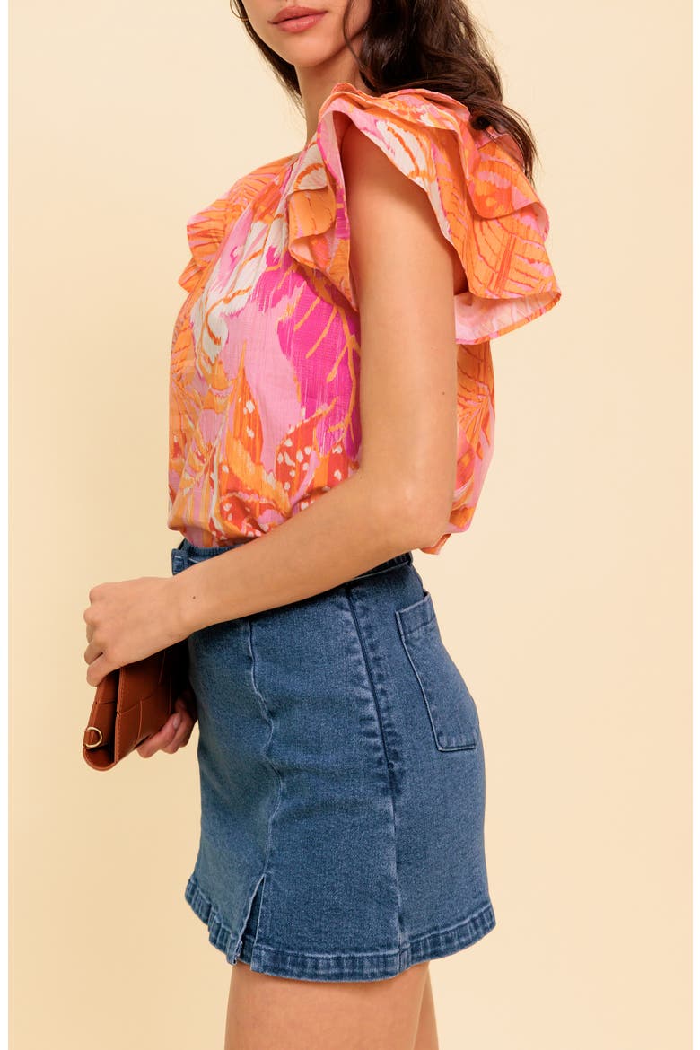 Print Woven Top, Alternate, color, PINK ORANGE