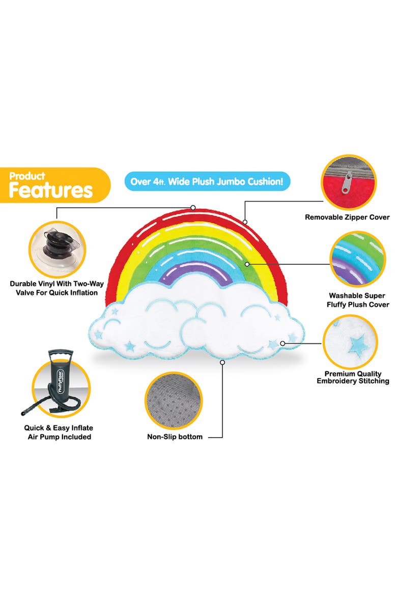 Rainbow Cloud Plush Inflatable Floor Pillow, 52X37 Inches 3+, Alternate, color, Multicolored