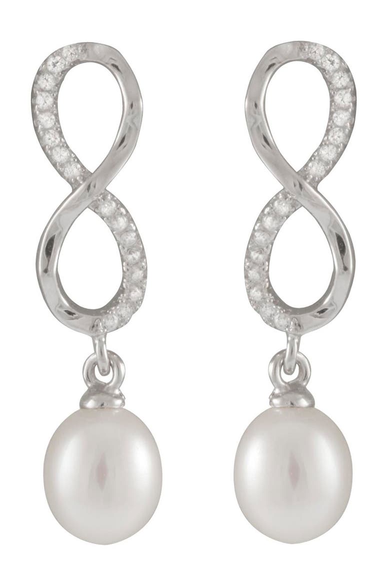 Dangling 7.5-8mm Pearl Infinity Earrings, Main, color, natural white