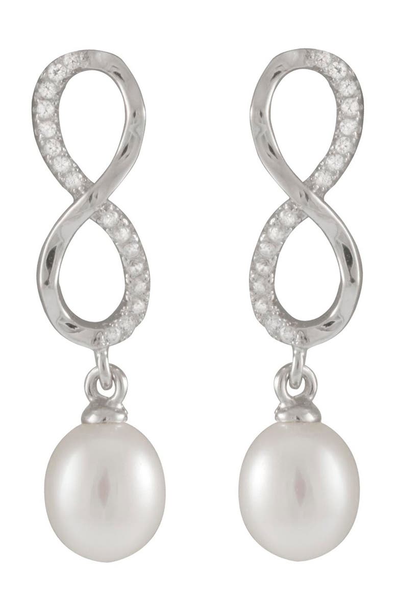 SPLENDID PEARLS Dangling 7.5-8mm Pearl Infinity Earrings, Main, color, 