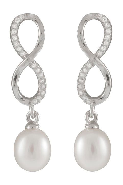 Dangling 7.5-8mm Pearl Infinity Earrings