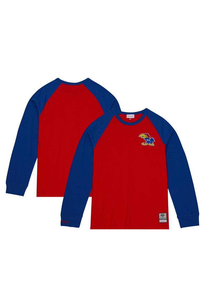 Men's Mitchell & Ness Red Kansas Jayhawks Legendary Slub Raglan Long Sleeve T-Shirt, Main, color, Red