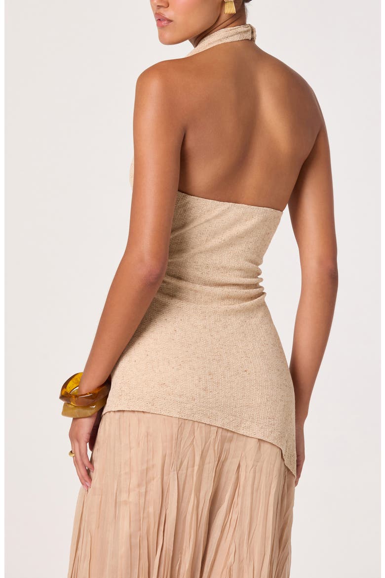 Inez Cowl Halter Neck Mixed Media Maxi Dress, Alternate, color, NATURAL