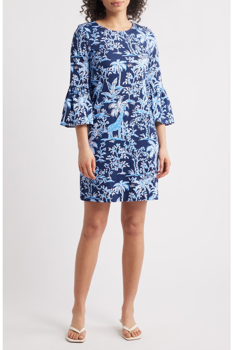 Rozaline Palm Print Supima® Cotton Jersey Dress, Main, color, LOW TIDE NAVY TALL TALES