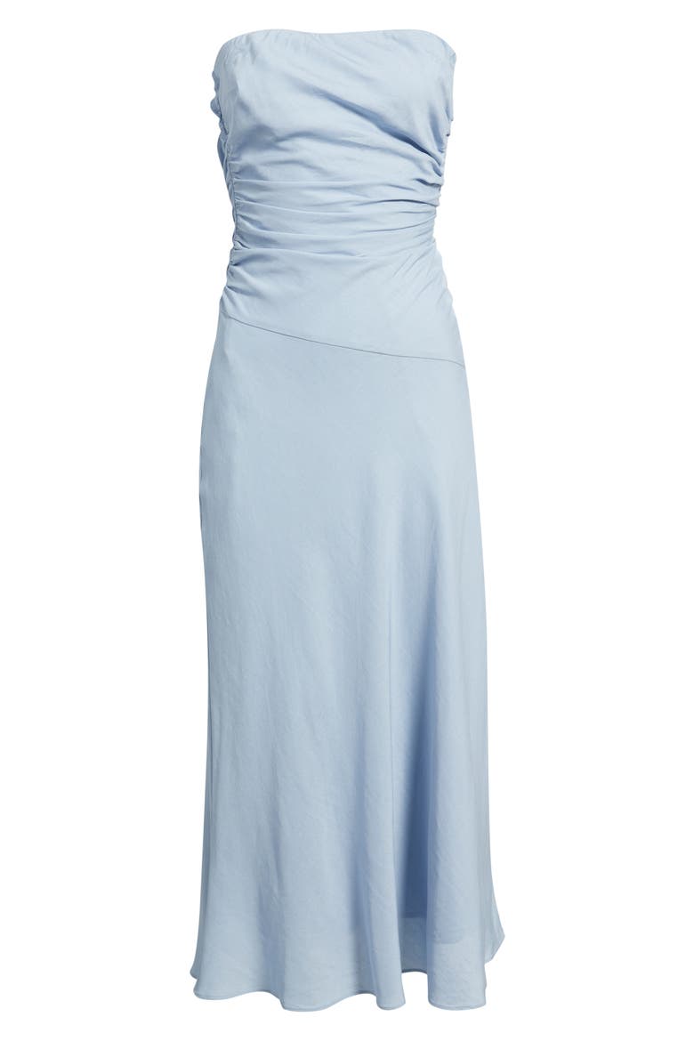 Caricia Strapless Side Ruched Midi Dress, Alternate, color, SLATE BLUE