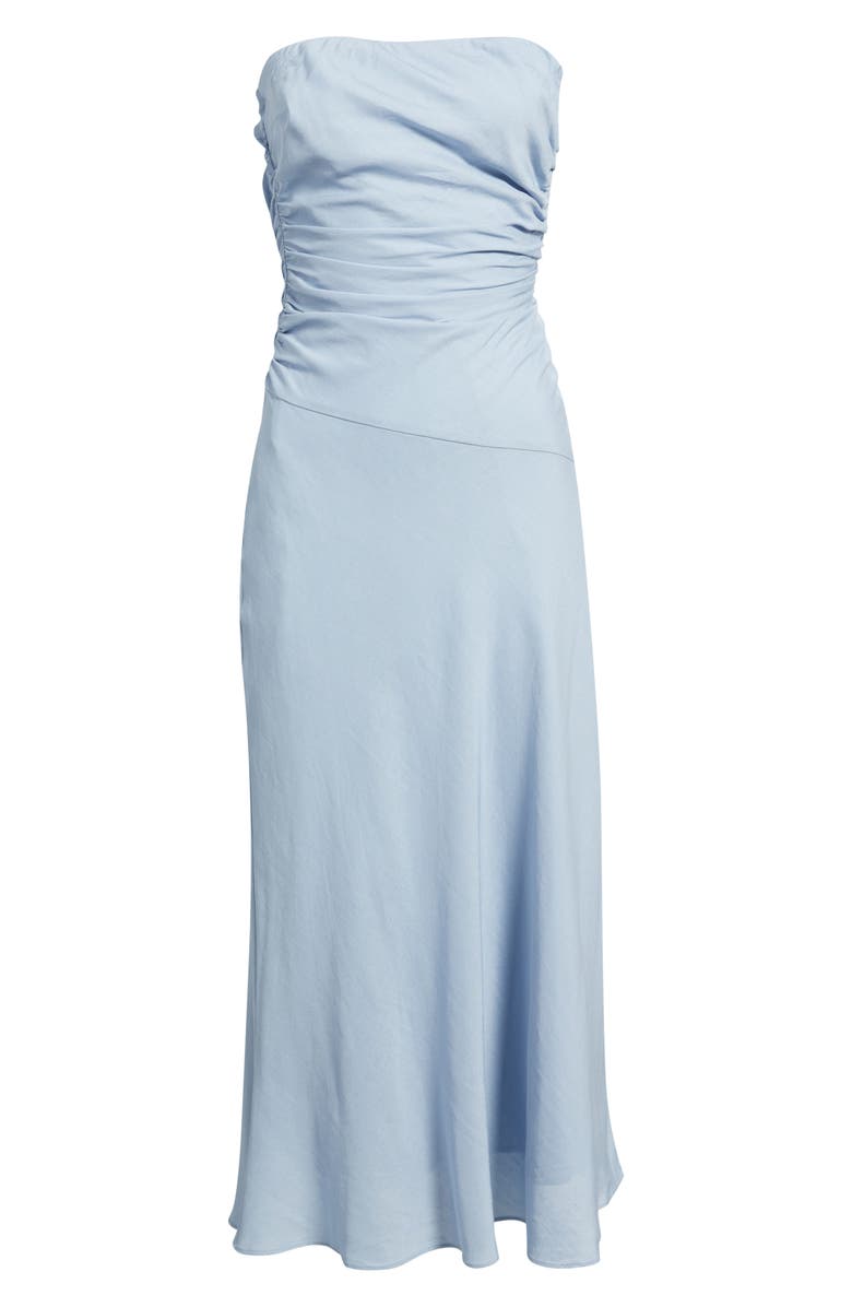 Nia Caricia Strapless Side Ruched Midi Dress, Alternate, color, Slate Blue
