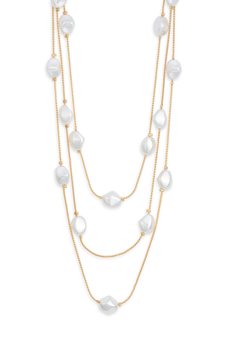 Faux Pearl Three-Row Necklace, Main, color, WHITE- GOLD