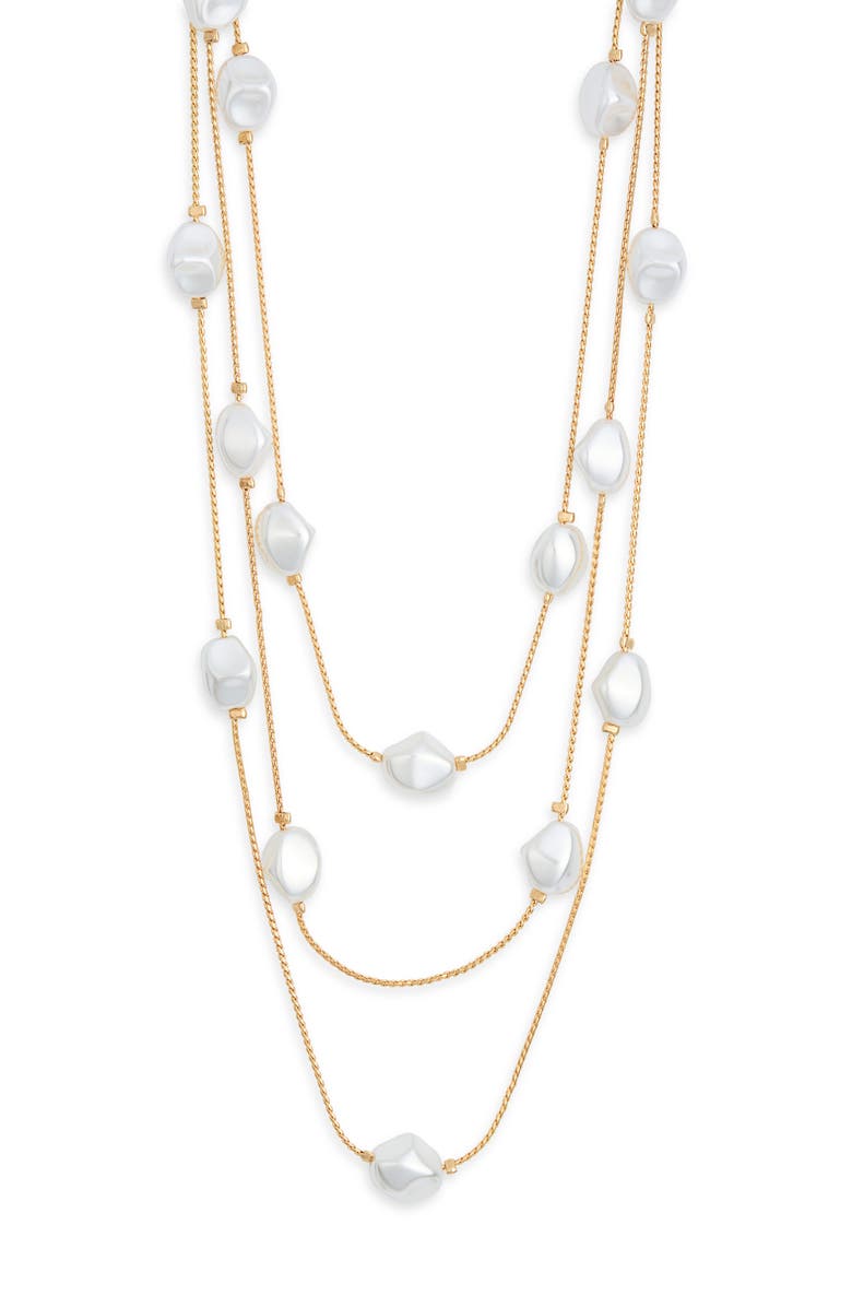 NORDSTROM RACK Faux Pearl Three-Row Necklace, Main, color, White- Gold