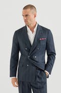 Brunello Cucinelli Cashmere and silk chevron flannel one-and-a-half breasted deconstructed blazer with metal buttons