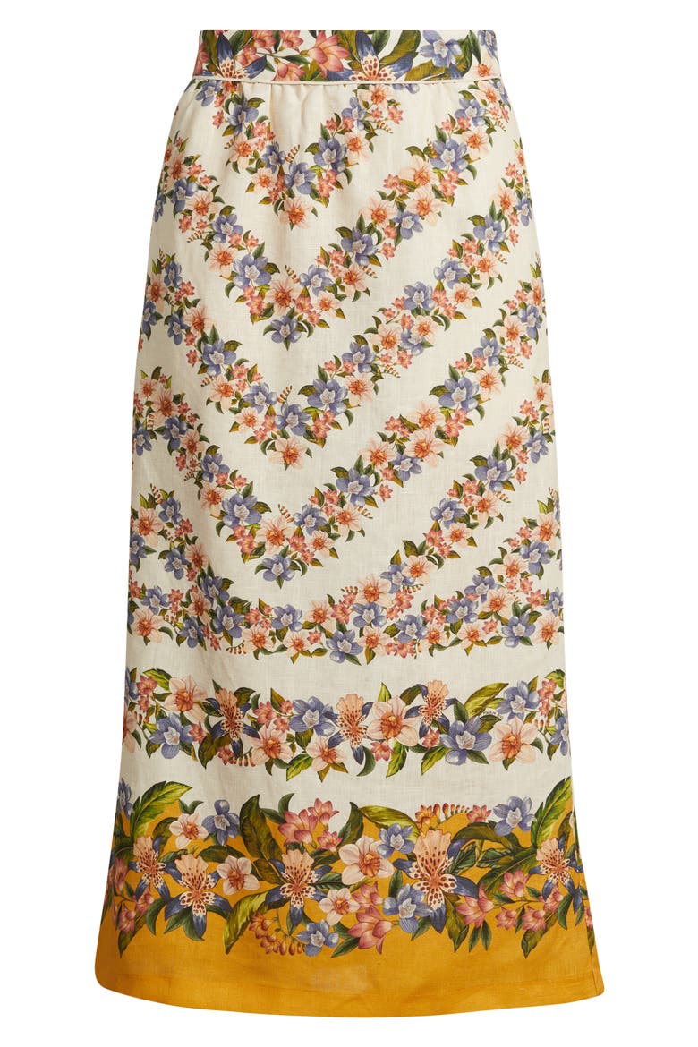 Floral Linen Midi Skirt, Alternate, color, SAND
