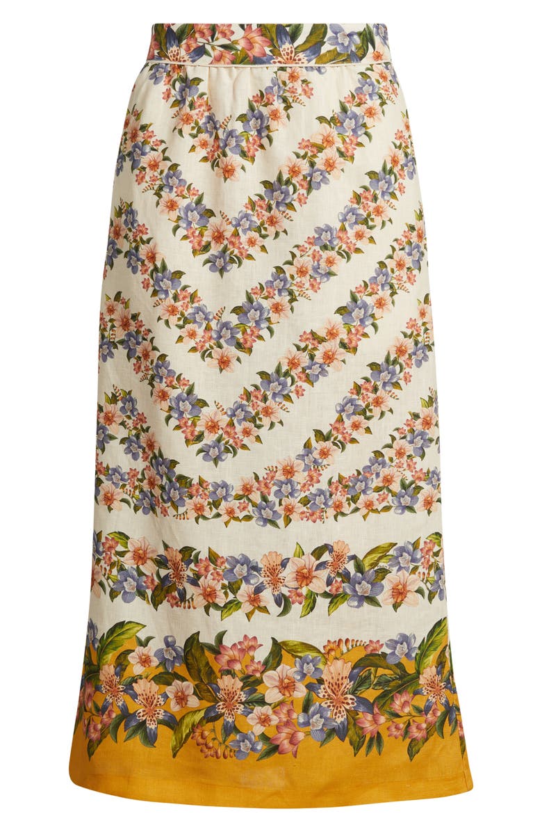 FARM Rio Floral Linen Midi Skirt, Alternate, color, Sand