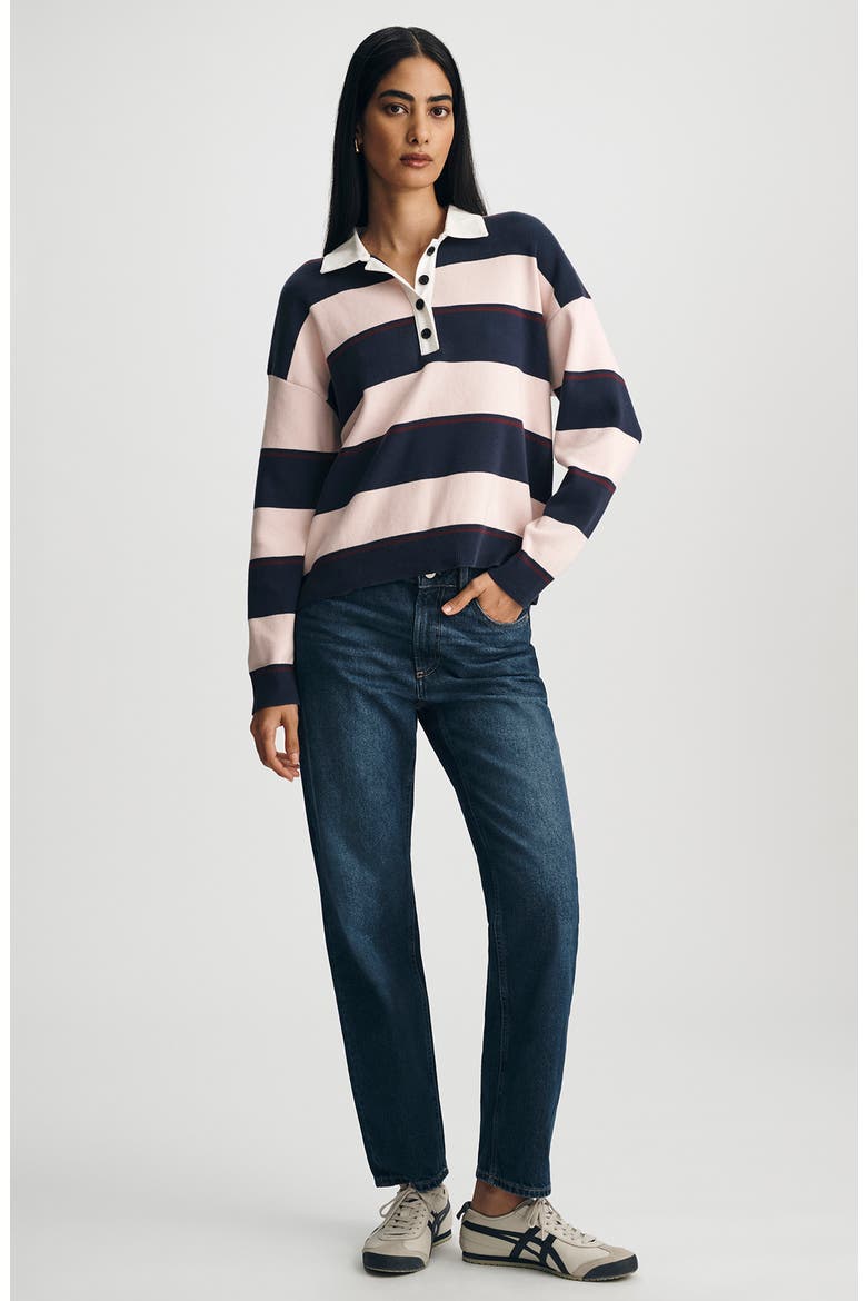 Stripe Rugby Polo Sweater, Alternate, color, PEACOAT STRIPE