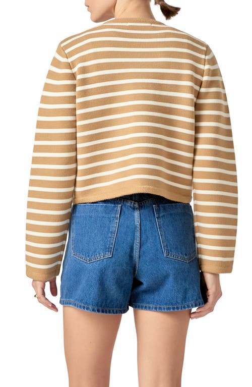 English Factory Stripe Cardigan In Tan/white