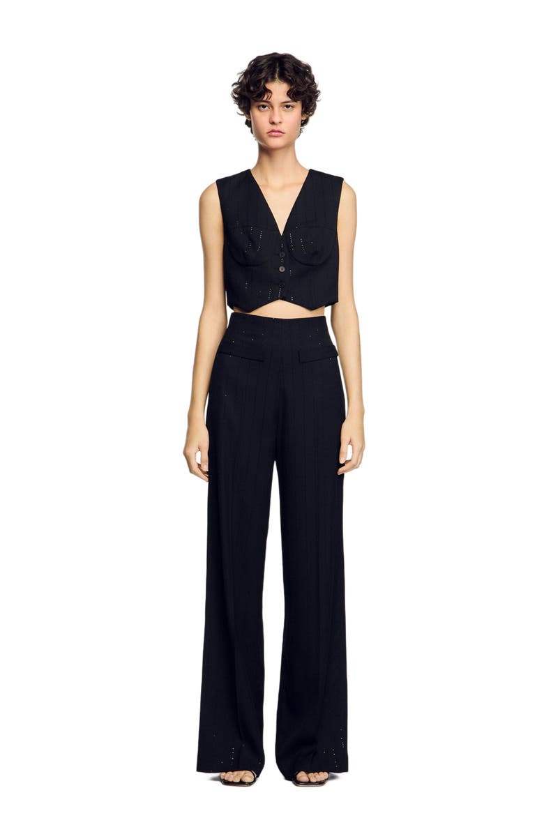 SANDRO Sequinned suit trousers, Alternate, color, Black