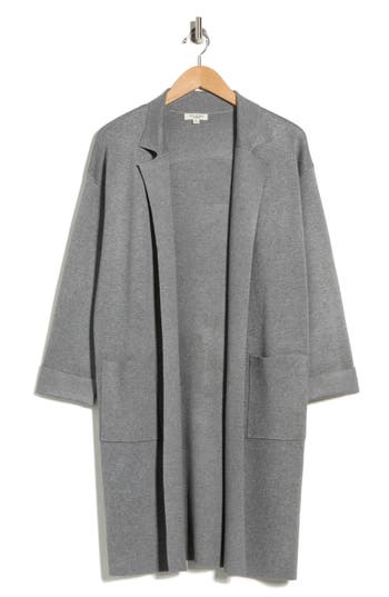 Max Studio Patch Pocket Long Cardigan In Gray