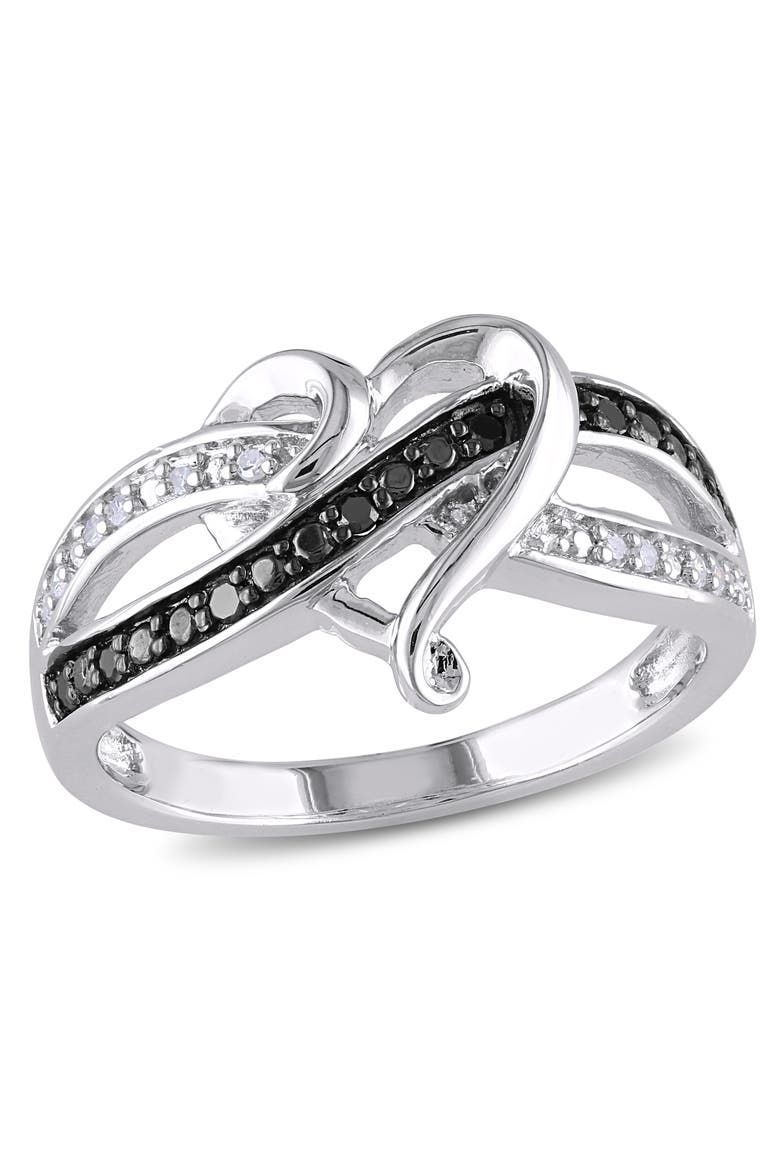 Black & White Diamond Heart Ring, Main, color, Sterling Silver