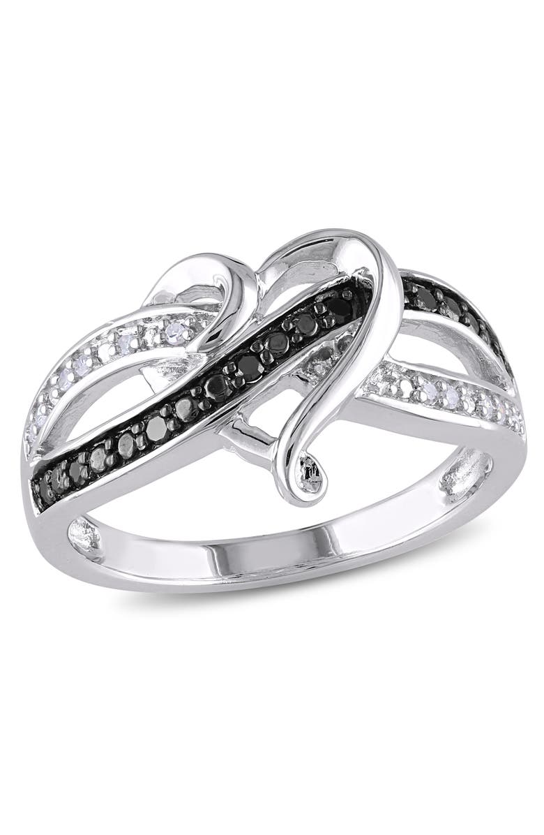 Julianna B. Black & White Diamond Heart Ring, Main, color, Sterling Silver