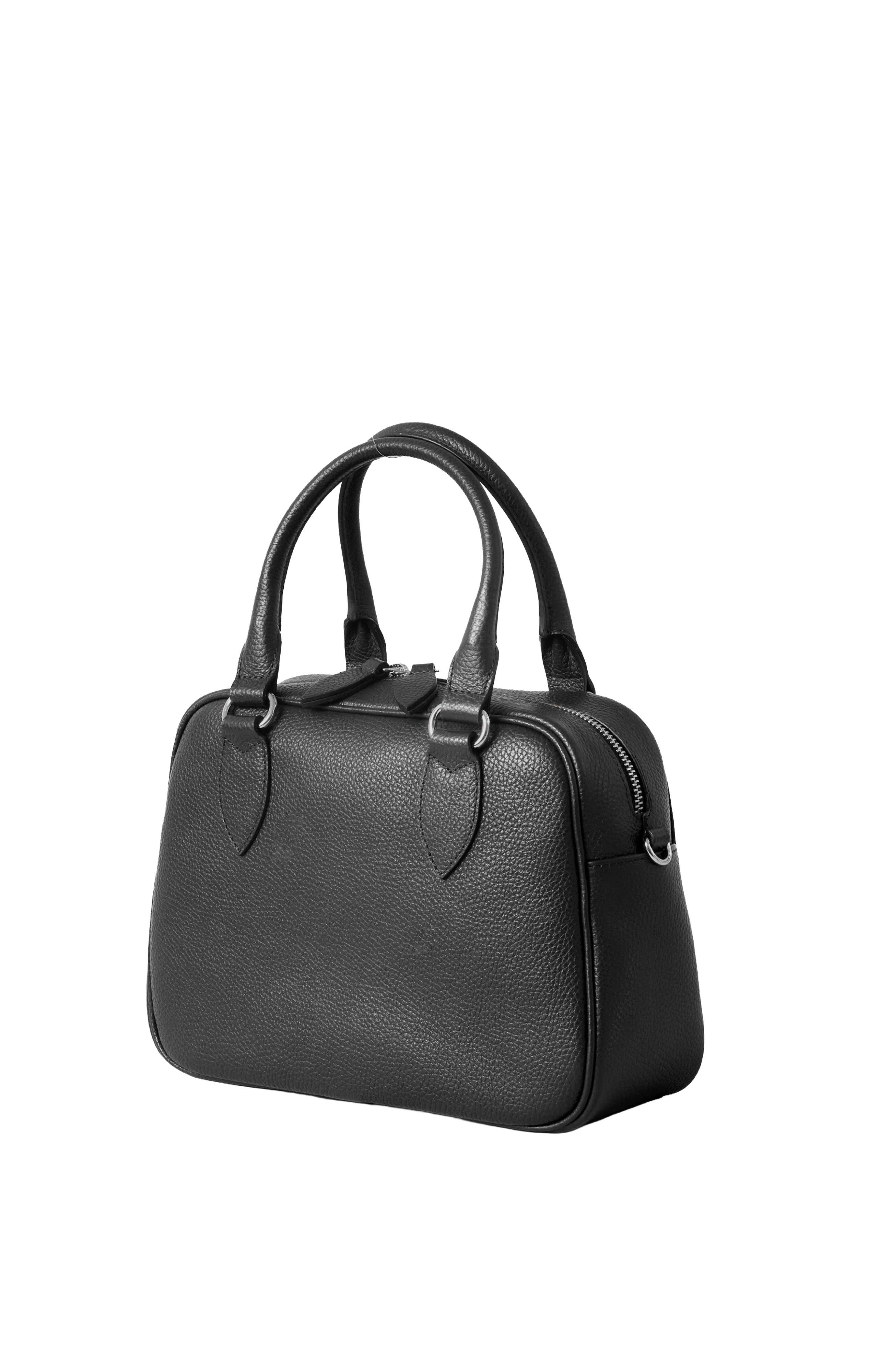HYER GOODS La Corsa Leather Bowling Bag, Alternate, color, Black Silver