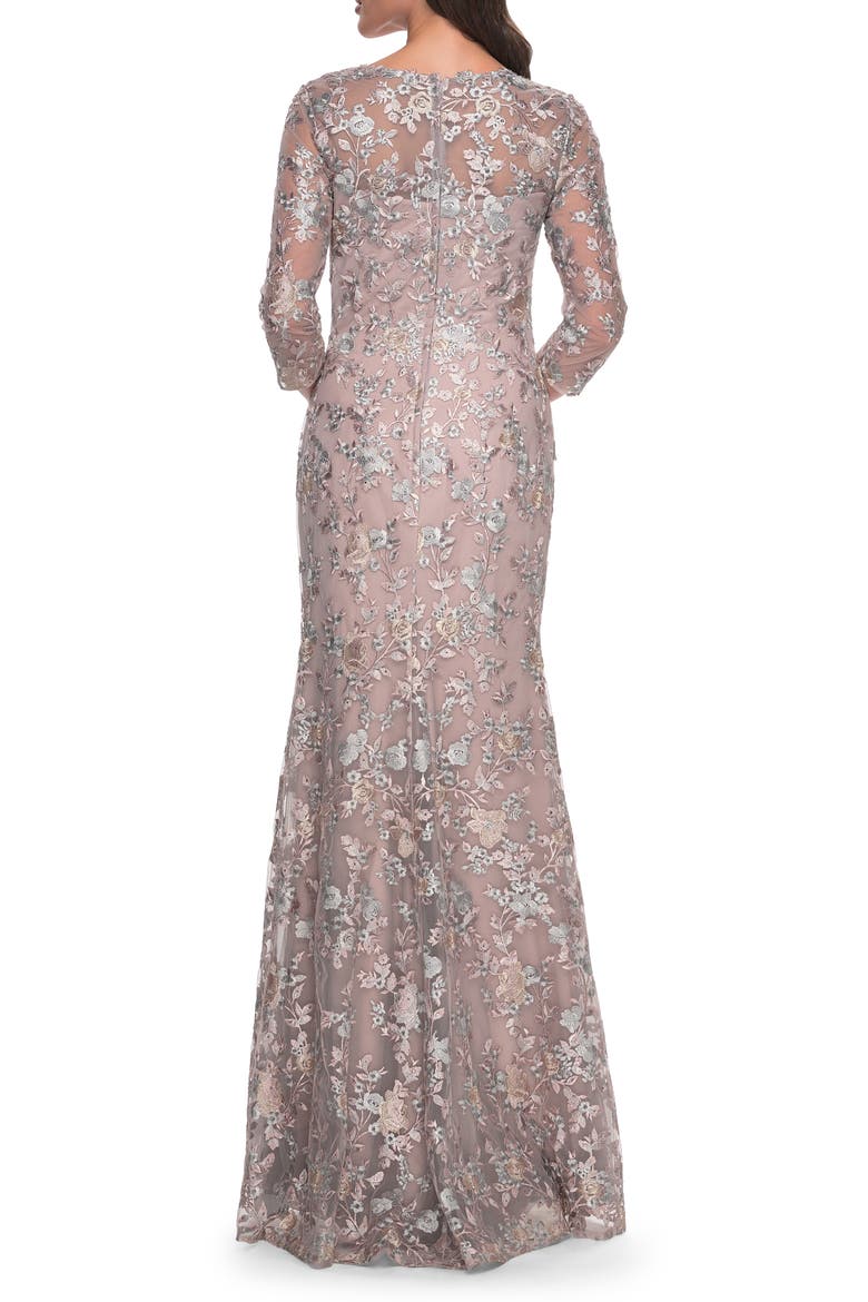 Beautiful Lace Long Dress with V Neckline and Sleeves, Alternate, color, Mauve