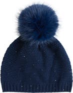 Sofia Cashmere Cashmere Beanie with Faux Fur Pom