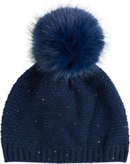 Sofia Cashmere Cashmere Beanie with Faux Fur Pom