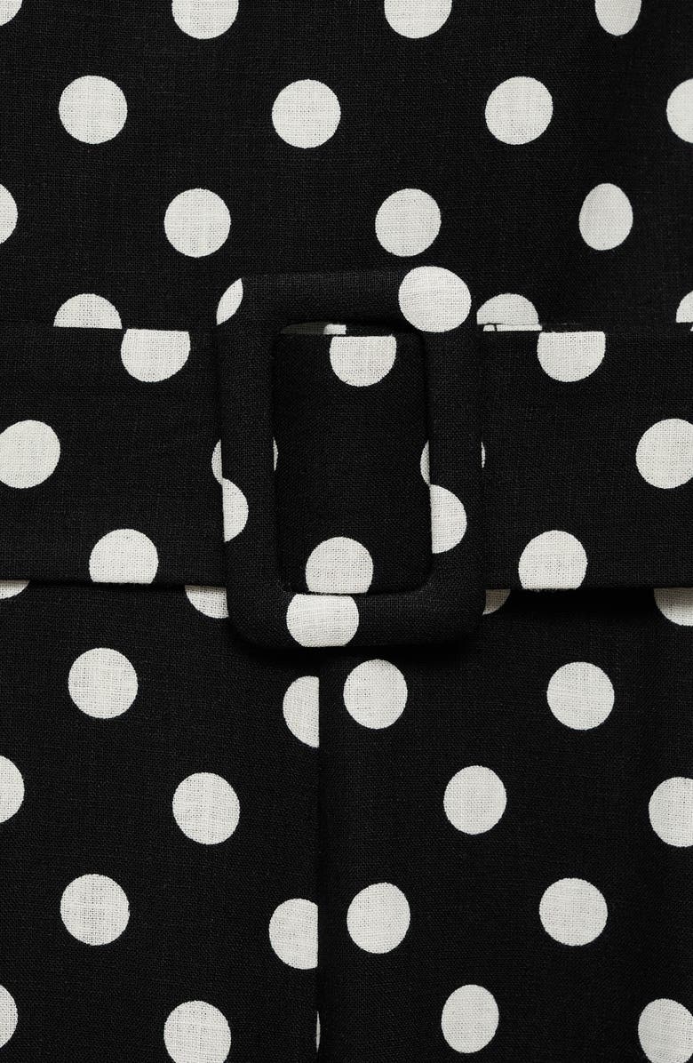 MANGO Sleeveless Polka Dot Linen Blend Jumpsuit, Alternate, color, Black