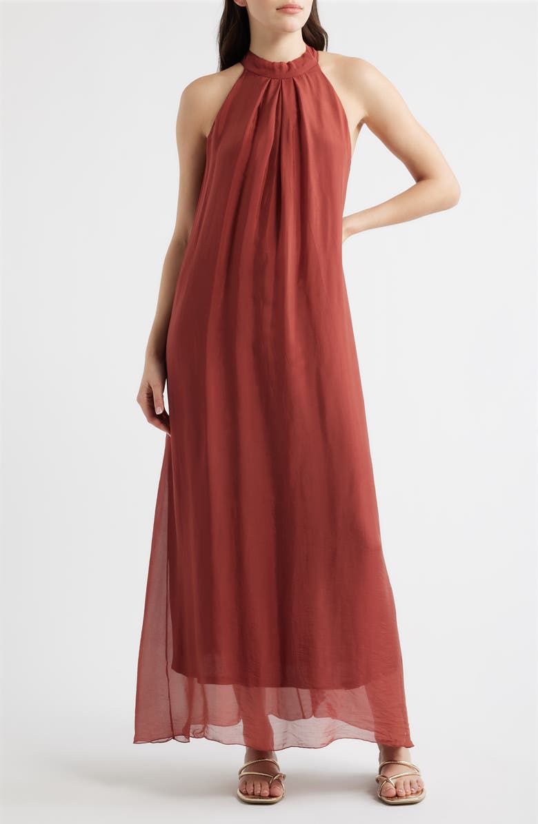 DELUC Vita Mock Neck Satin Maxi Dress, Main, color, Maroon