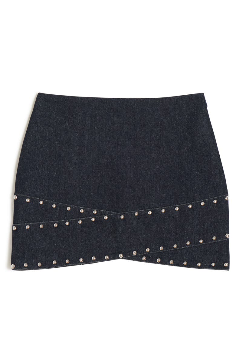 Apparis Bullet Crossover Studded Denim Miniskirt, Alternate, color, 