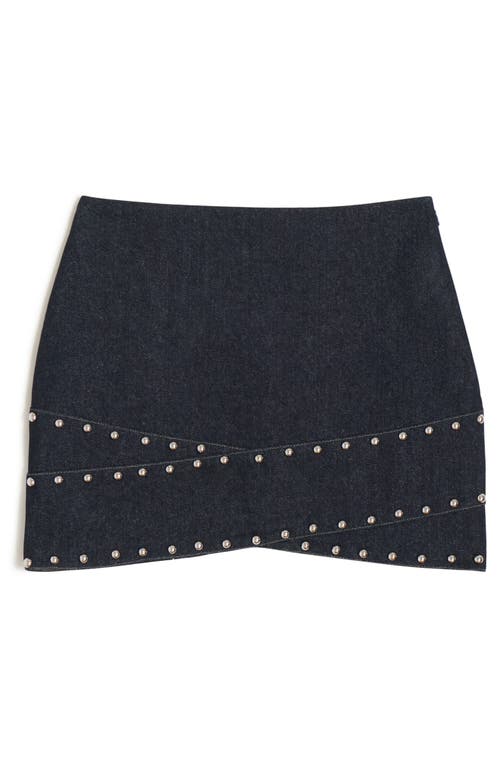 Apparis Bullet Crossover Studded Denim Miniskirt In Indigo