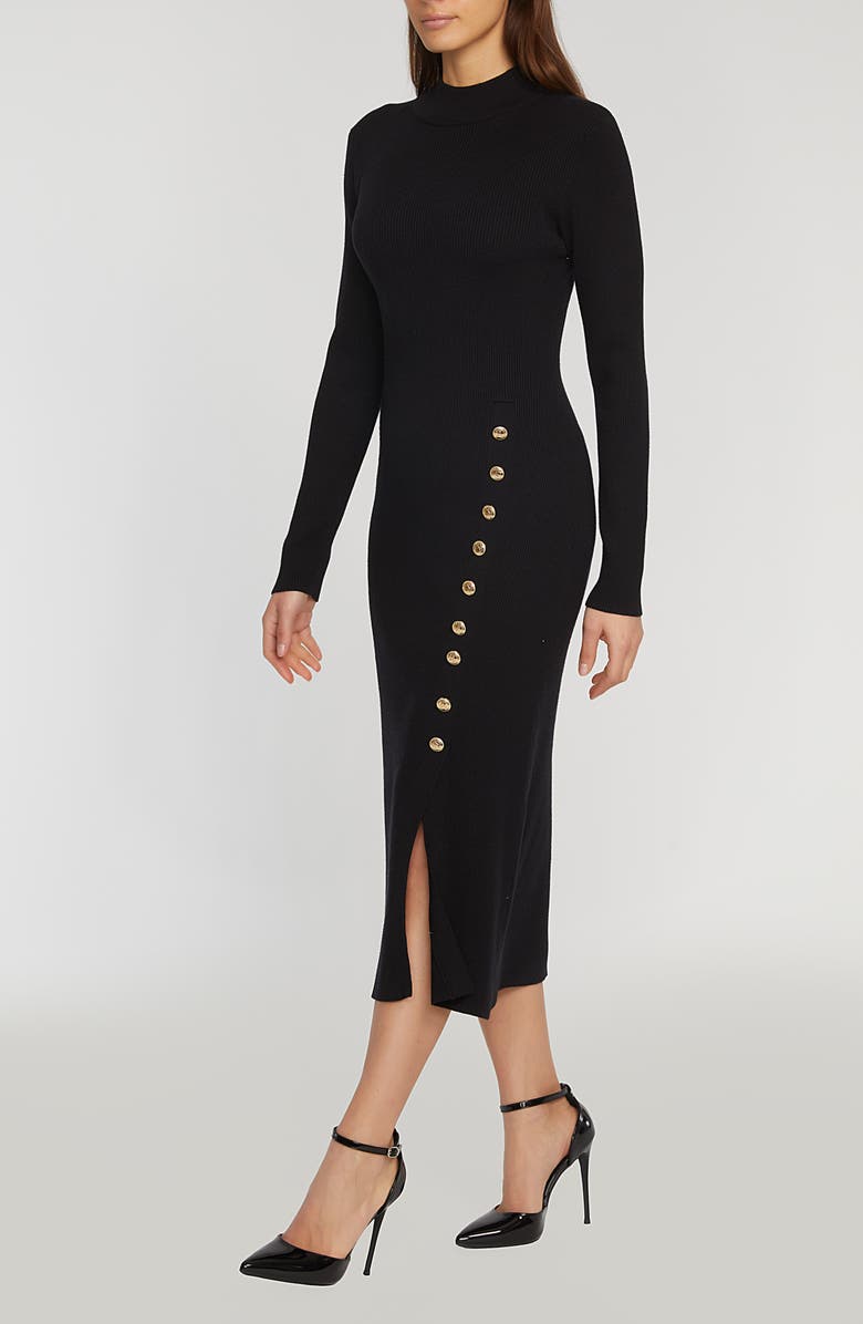 Elie Tahari The Chaya Button Detail Long Sleeve Sweater Dress, Alternate, color, Noir